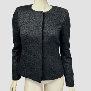 Melanie Lyne Sparkly Black Peplum Jacket Light Coat with Hidden Buttons Blazer